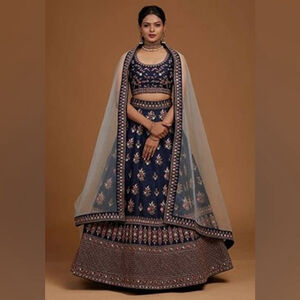 Blue Embroidered Zari Work And Multi Color Thread Work Lehenga Choli